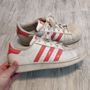 Adidas Classic Stripe Superstar Shoes White and Pink Skater Sneaker‎ Size 5